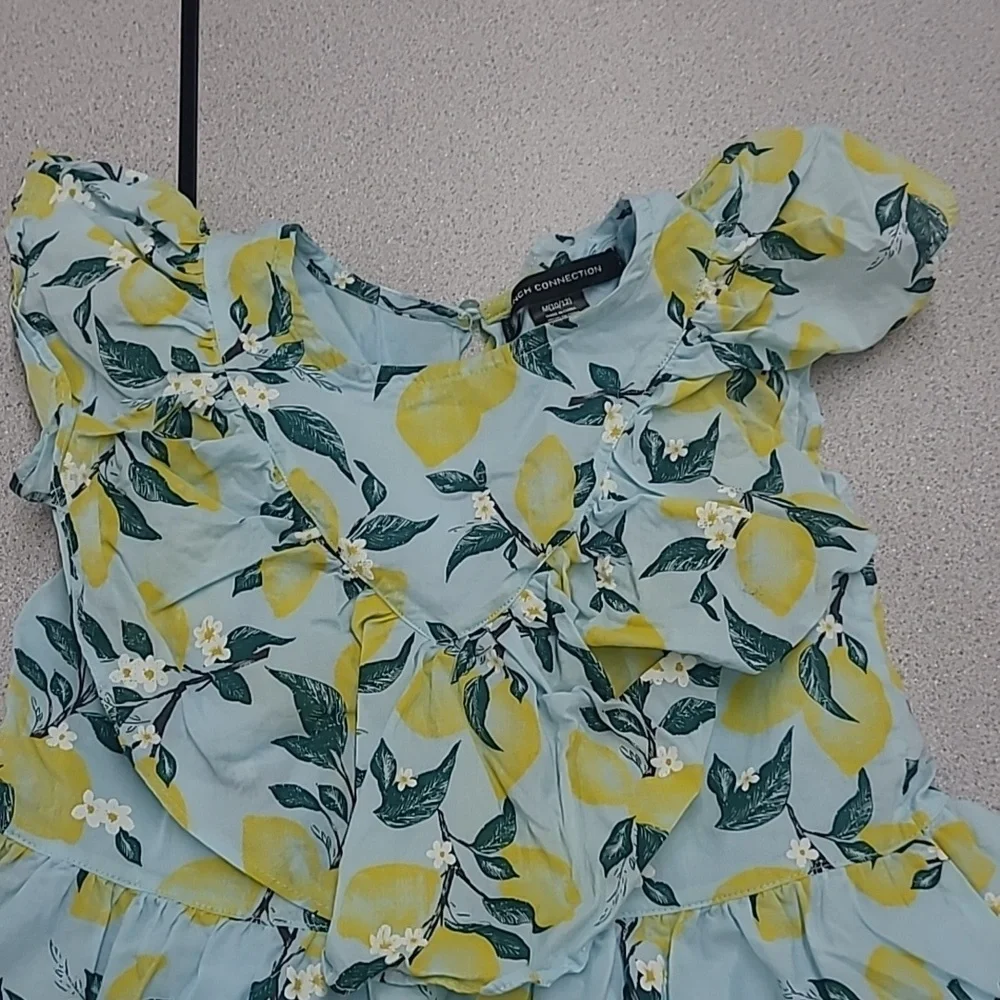 French Connection Blue and Yellow Lemon Patterned Dress Size 10/12